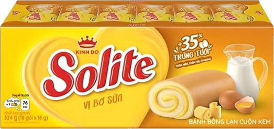 Bánh bông lan cuộn Solite kem bơ sữa — Hộp 18 cái