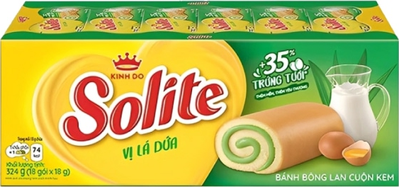 Bánh bông lan cuộn Solite kem lá dứa — Hộp 18 cái